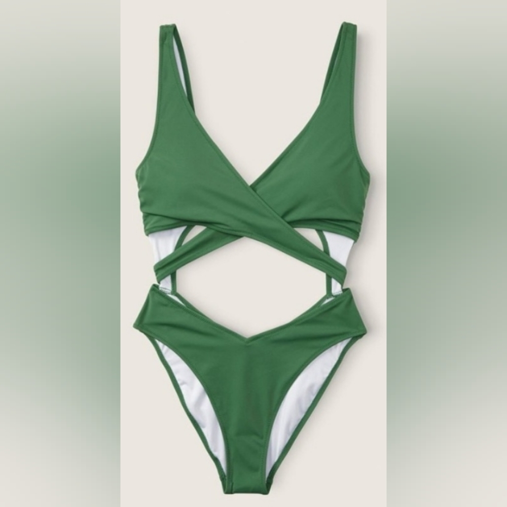 S L XL PINK Swim Body Wrap One Piece Swimsuit Green